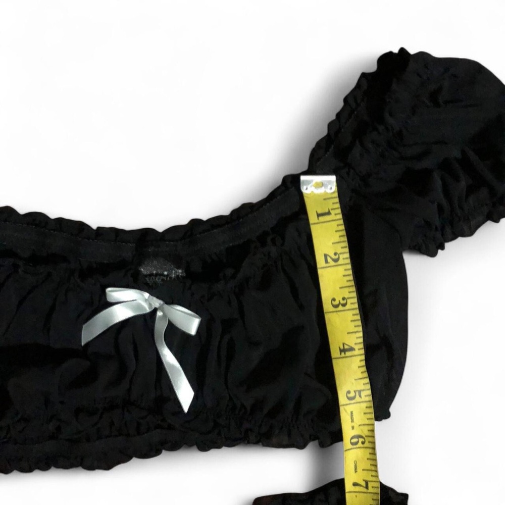 RARE Vintage Fredricks Of Hollywood Black Ruffle Gather Bow Two piece Set Y2K - Picture 4 of 7